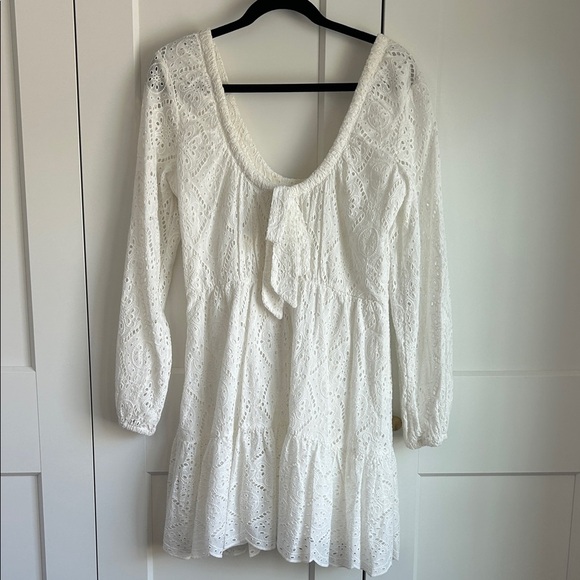 Veronica Beard Calibra White Long Sleeve Eyelet Dress | 6 - Picture 7 of 10